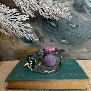 Vintage Indiana Glass Cat Votive Holder Curled Up Kitten Candle Holder Tealight